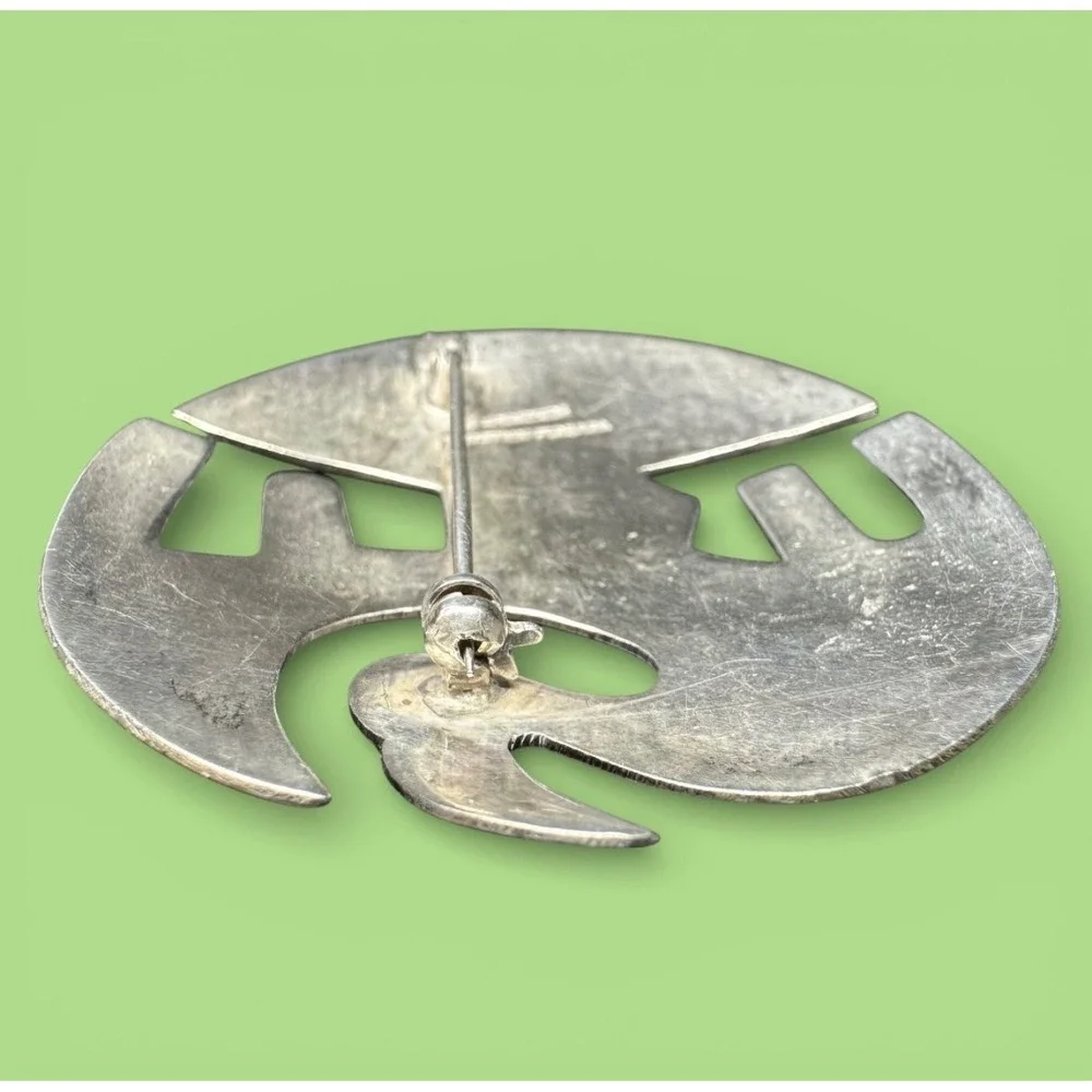 Mid Century Modern Peruvian Sterling Silver Bird Brooch Turquoise Artisan‎ Boho